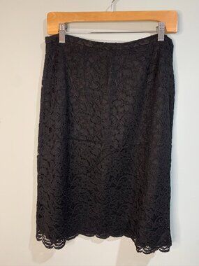 Kate Hill Black Lace Midi Skirt Size 10 NWT Lined Elegant Scalloped Hem